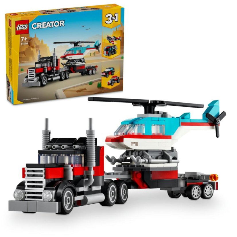 LEGO® Creator 31146 Náklaďák s plochou korbou a helikoptéra LEGO® Creator 31146 Náklaďák s plochou korbou a helikoptéra