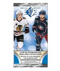 "2023-24 Upper Deck SP Blaster balíček hokejových karet – oficiální box s NHL hráči a exkluzivními SP paralelkami"