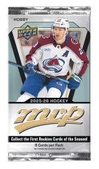 2025‑26 Upper Deck MVP Hockey Hobby balíček – sběratelské NHL karty s novými insert-sady, SP a redemptions