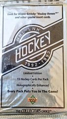 1992-93 Upper Deck Series 1 balíček hokejových karet – NHL edice s nováčky a špičkovým designem z 90. let