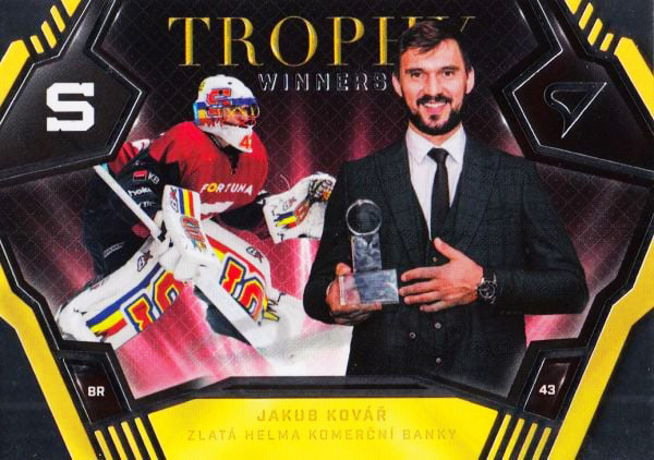Limitovaná hokejová karta JAKUB KOVÁŘ z insertní řady Trophy Winners v sérii 24-25 SportZoo Tipsport ELH. Oficiální licencovaný produkt pro sběratele extraligy.
