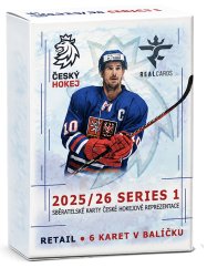 Český hokej 2025/26 Series 1 Retail Pack s 6 sběratelskými hokejovými kartami.