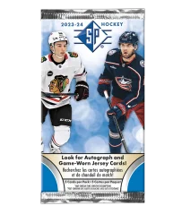"2023-24 Upper Deck SP Blaster balíček hokejových karet – oficiální box s NHL hráči a exkluzivními SP paralelkami"
