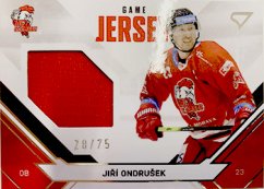 Jiří Ondrušek – SportZoo Tipsport ELH 2021-22 Série II Game Jersey 28/75 – karta s kouskem dresu HC Olomouc