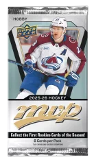 2025‑26 Upper Deck MVP Hockey Hobby balíček – sběratelské NHL karty s novými insert-sady, SP a redemptions